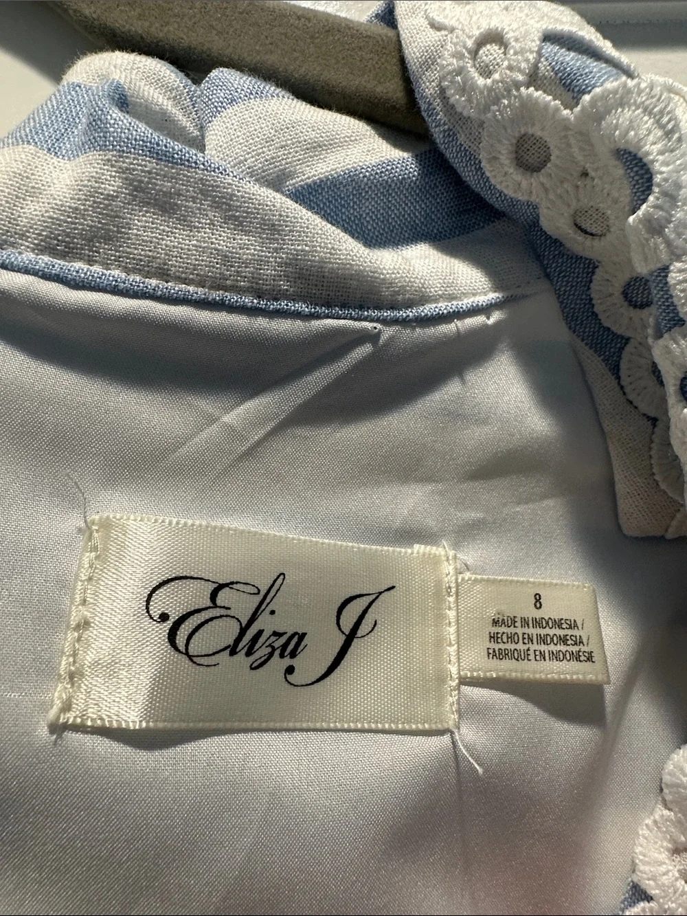 Eliza J Light Blue White Striped Sleeveless Eyelet Trim Dress